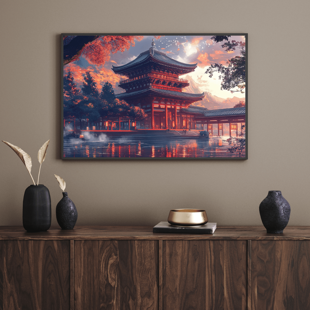 Temple Reflections – Japanese Pagoda Wall Art - Aestheticanvas