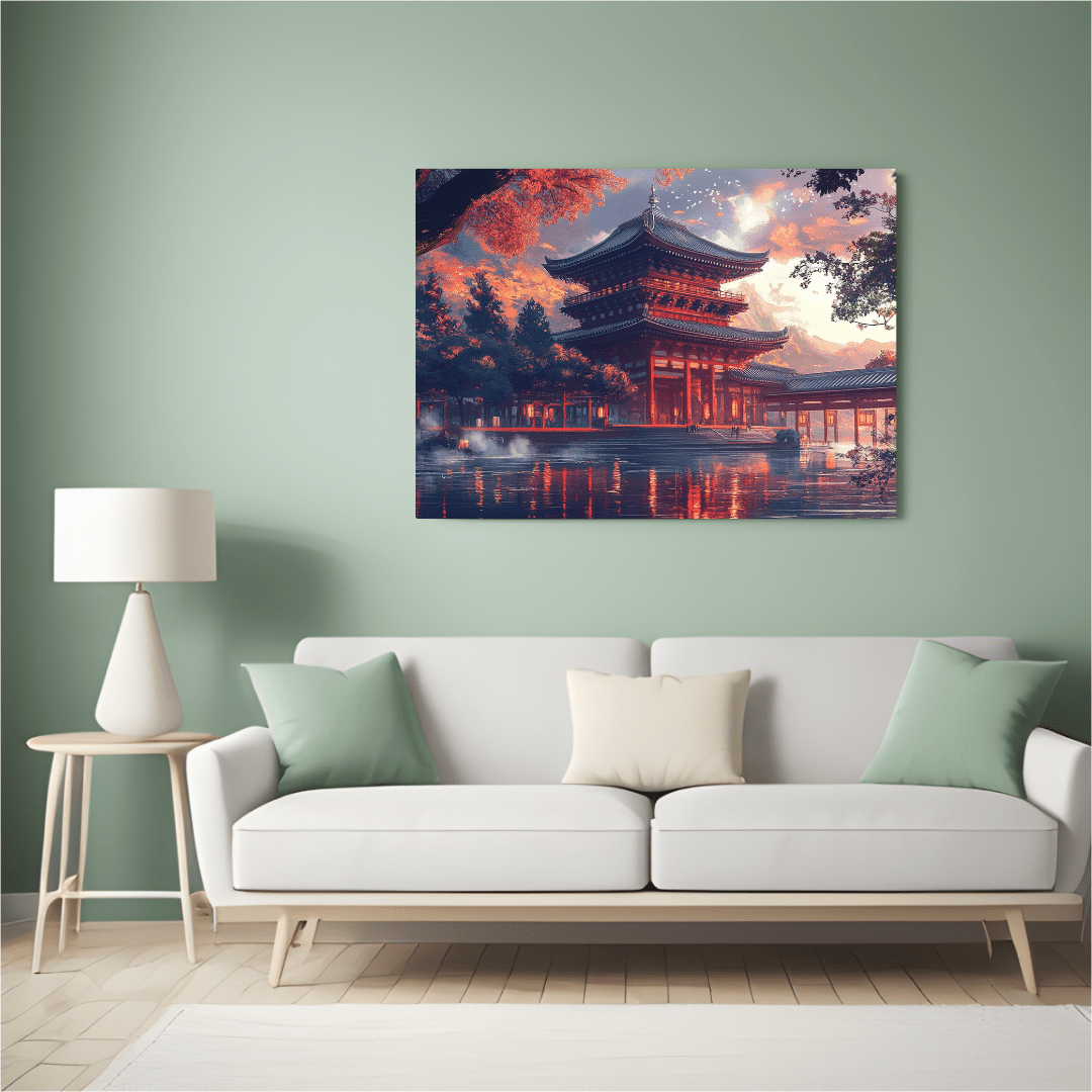 Temple Reflections – Japanese Pagoda Wall Art - Aestheticanvas