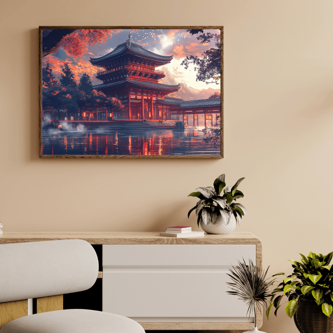 Temple Reflections – Japanese Pagoda Wall Art - Aestheticanvas