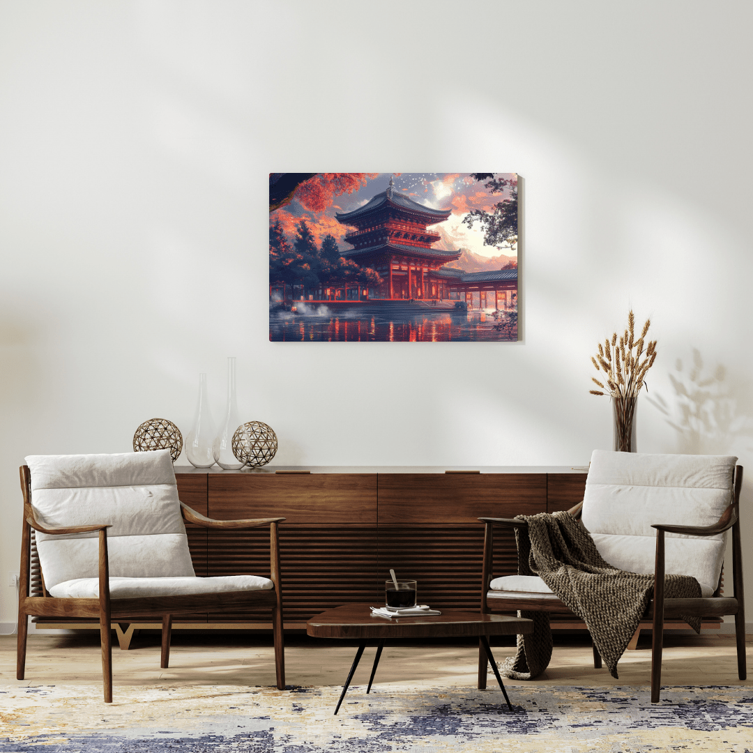 Temple Reflections – Japanese Pagoda Wall Art - Aestheticanvas