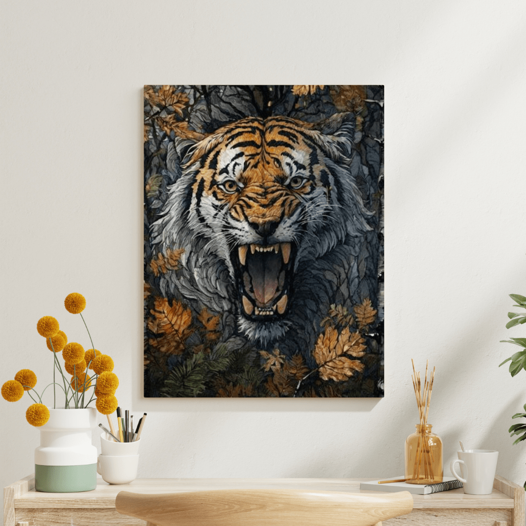 Tiger Camouflage in Leaves - Wall Art - Aestheticanvas