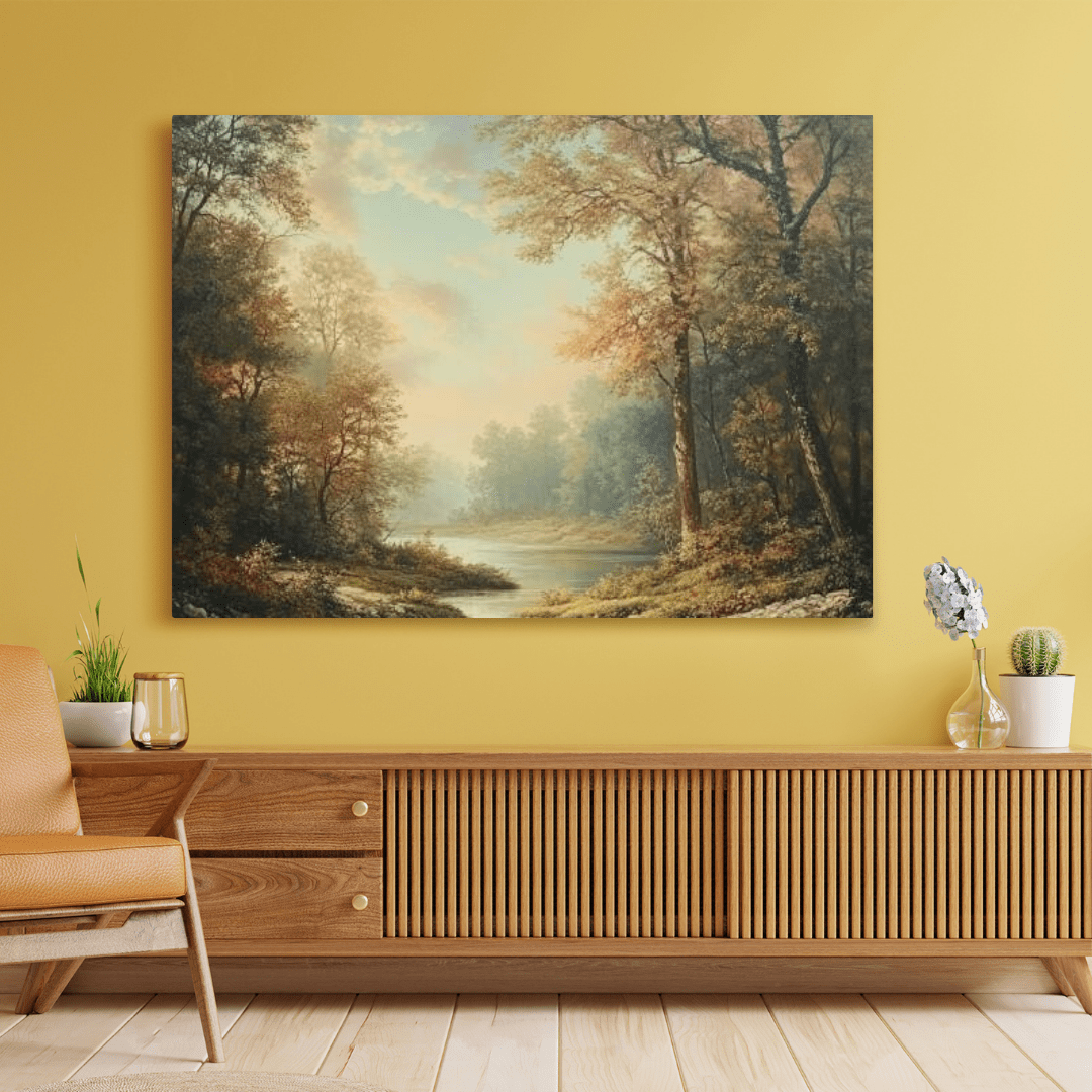 Tranquil Autumn River Scene - Nature Wall Art - Aestheticanvas