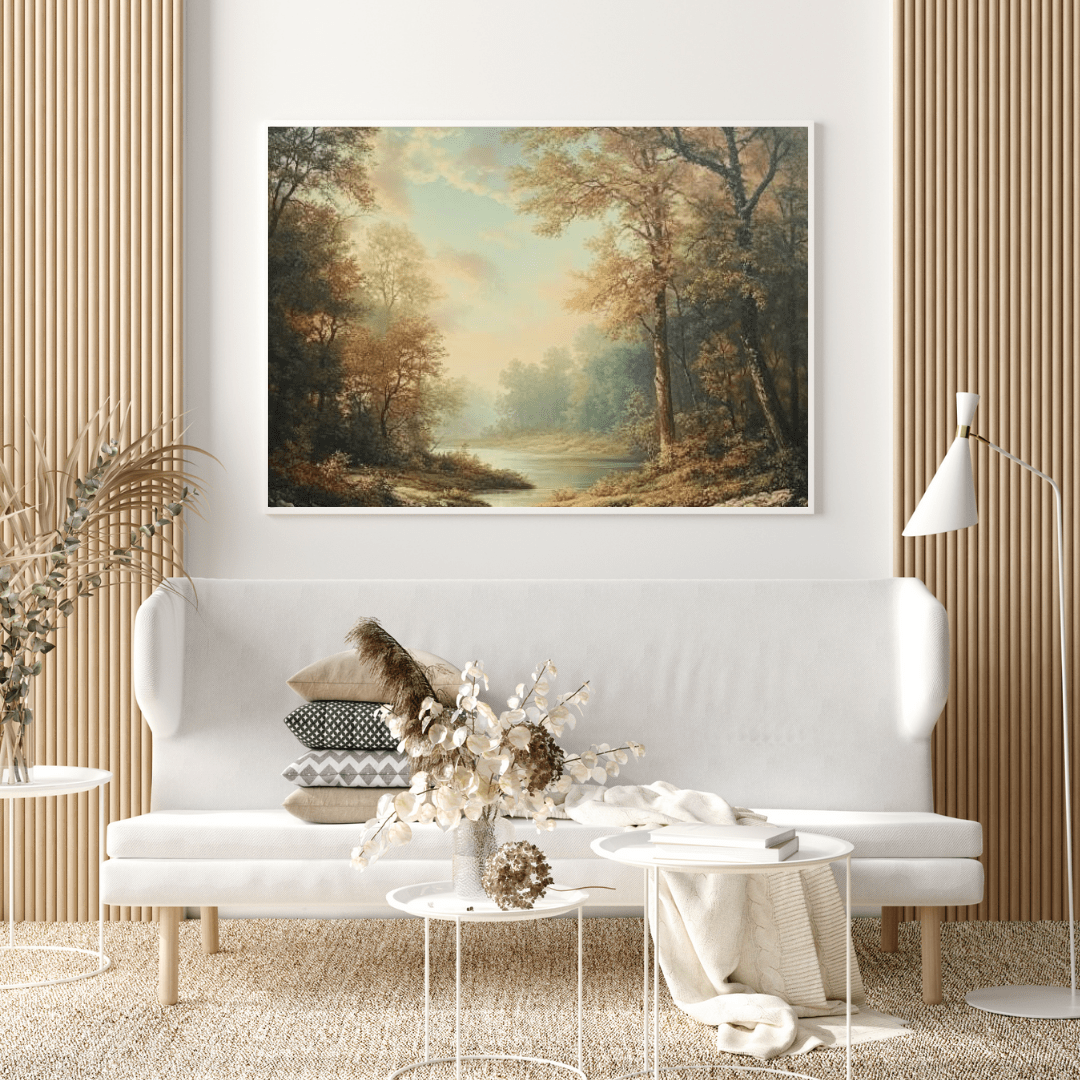 Tranquil Autumn River Scene - Nature Wall Art - Aestheticanvas