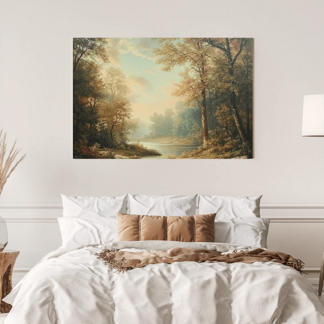 Tranquil Autumn River Scene - Nature Wall Art - Aestheticanvas