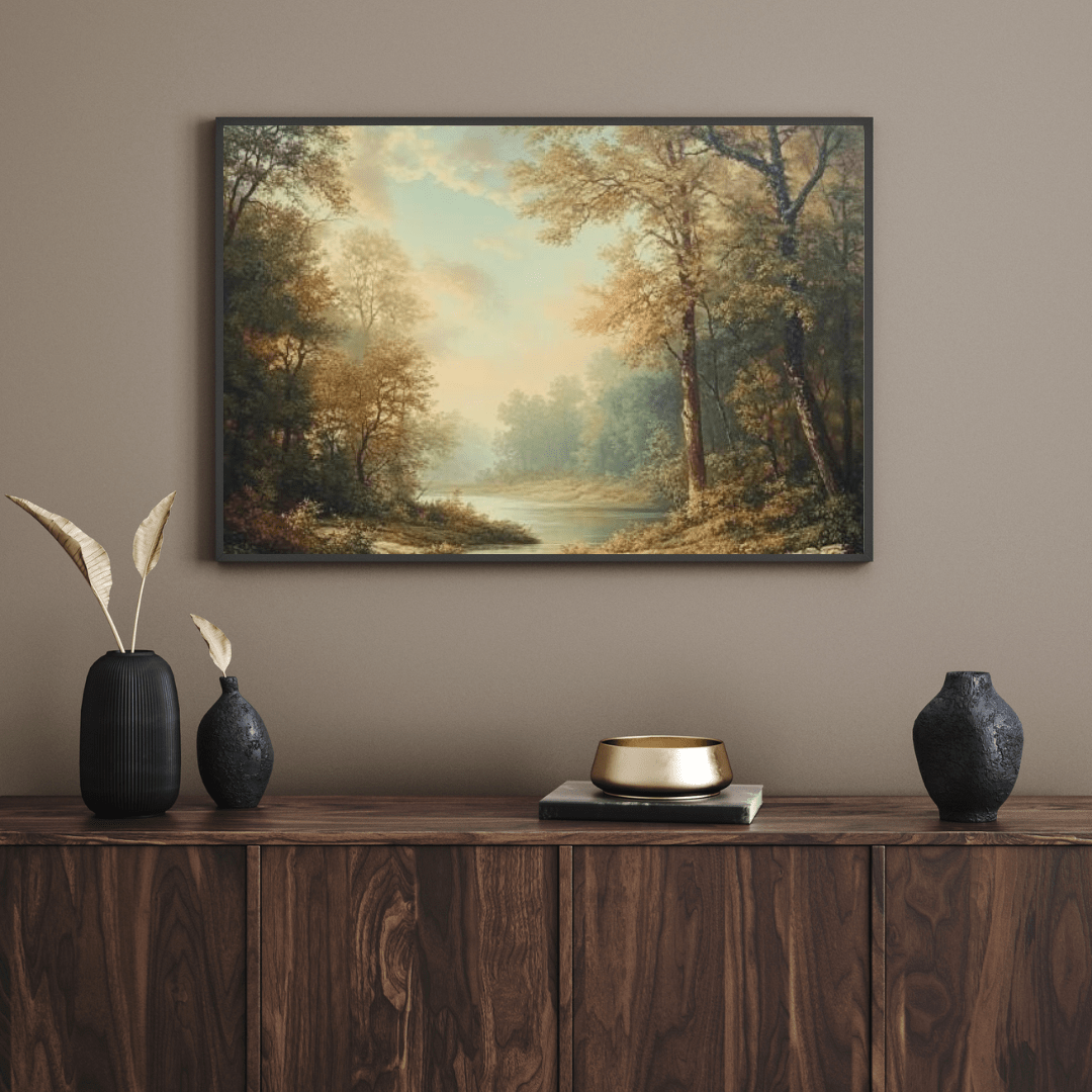 Tranquil Autumn River Scene - Nature Wall Art - Aestheticanvas