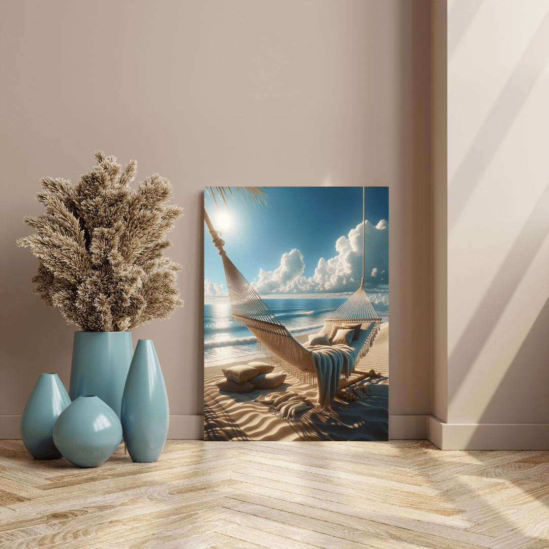 Tranquil Beach Hammock Scene - Beach Wall Art - Aestheticanvas