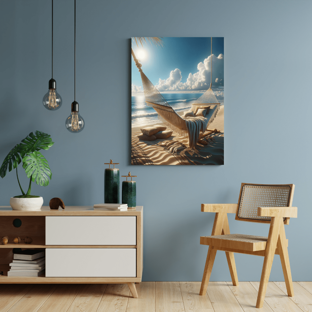 Tranquil Beach Hammock Scene - Beach Wall Art - Aestheticanvas