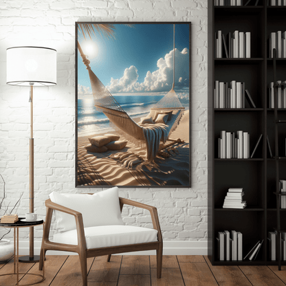 Tranquil Beach Hammock Scene - Beach Wall Art - Aestheticanvas