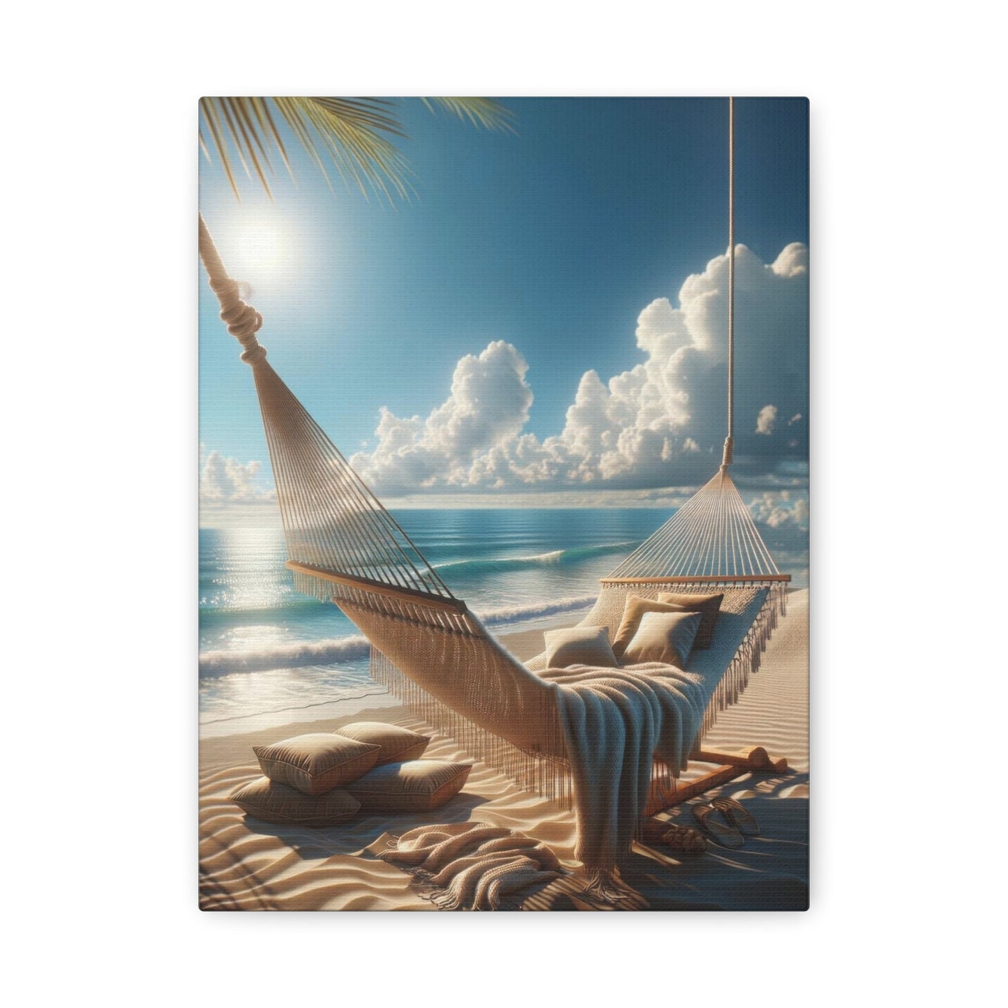 Tranquil Beach Hammock Scene - Beach Wall Art - Aestheticanvas