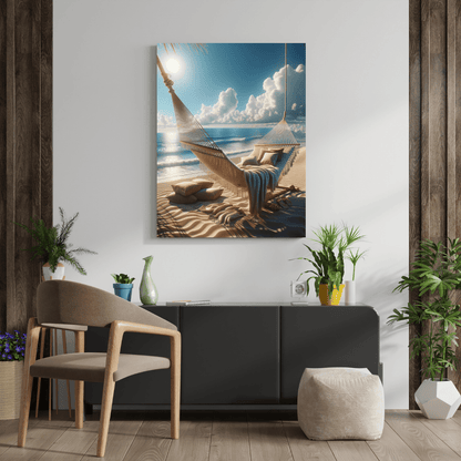 Tranquil Beach Hammock Scene - Beach Wall Art - Aestheticanvas