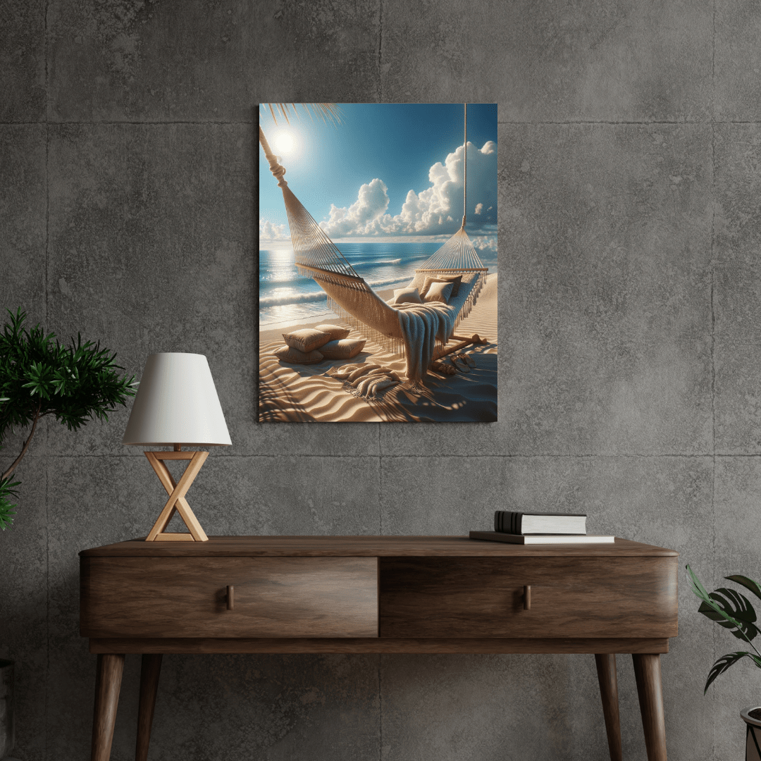 Tranquil Beach Hammock Scene - Beach Wall Art - Aestheticanvas