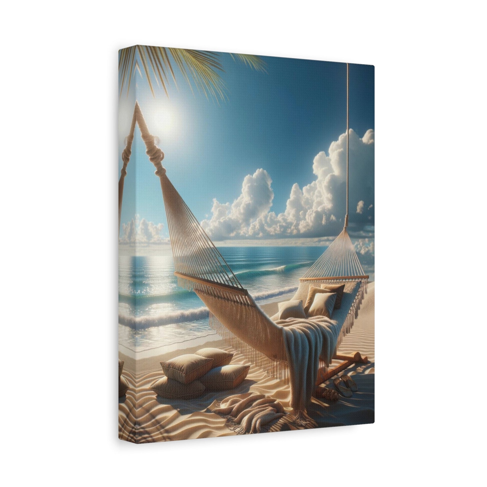 Tranquil Beach Hammock Scene - Beach Wall Art - Aestheticanvas