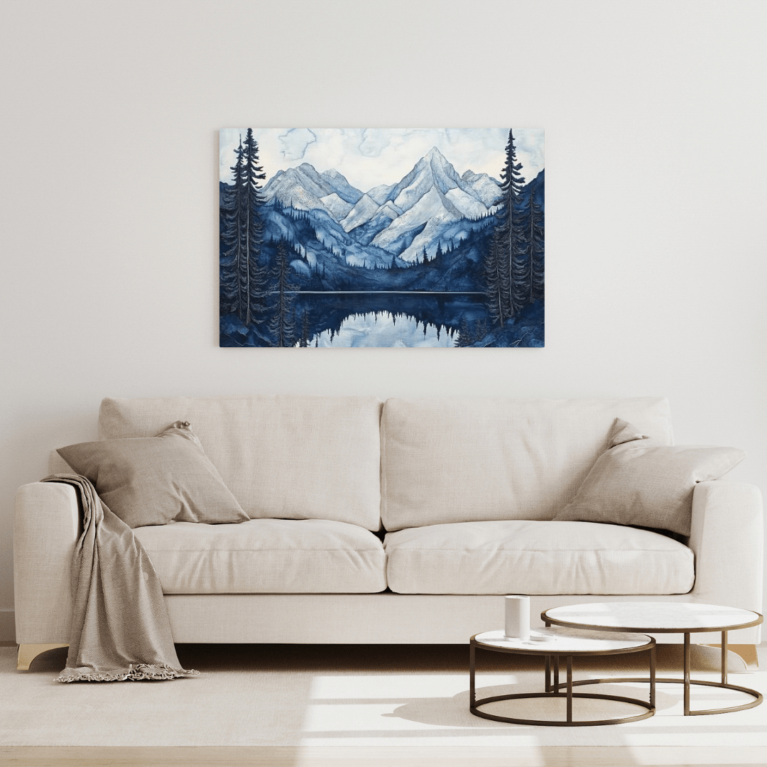 Tranquil Blue Mountain Reflections - Landscape Wall Art - Aestheticanvas