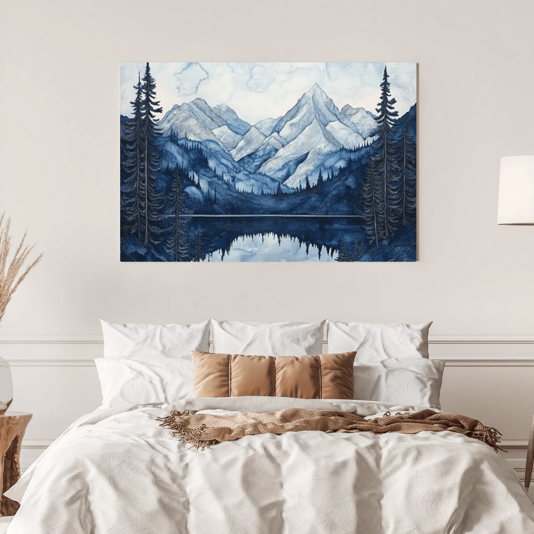 Tranquil Blue Mountain Reflections - Landscape Wall Art - Aestheticanvas