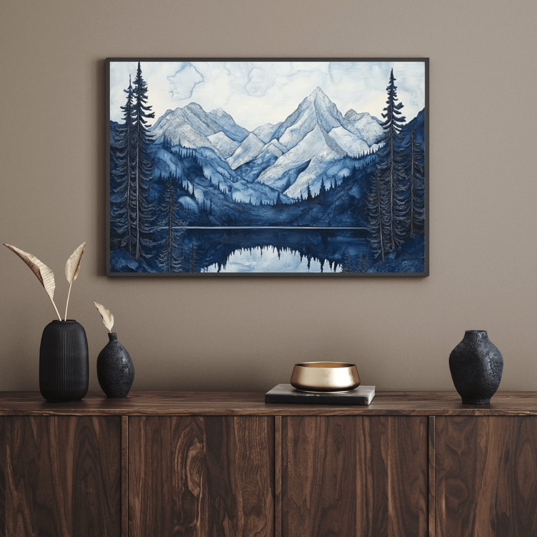 Tranquil Blue Mountain Reflections - Landscape Wall Art - Aestheticanvas