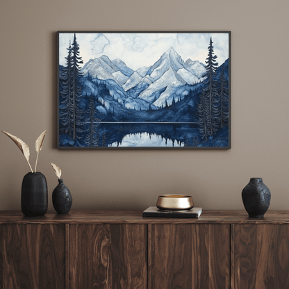 Tranquil Blue Mountain Reflections - Landscape Wall Art - Aestheticanvas