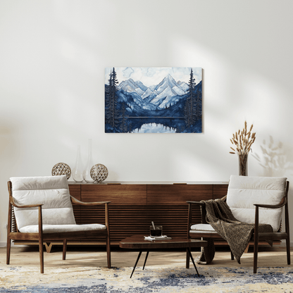 Tranquil Blue Mountain Reflections - Landscape Wall Art - Aestheticanvas