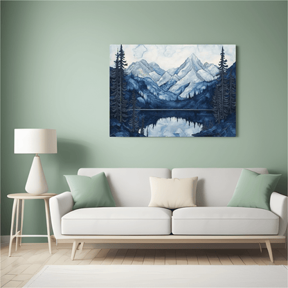 Tranquil Blue Mountain Reflections - Landscape Wall Art - Aestheticanvas