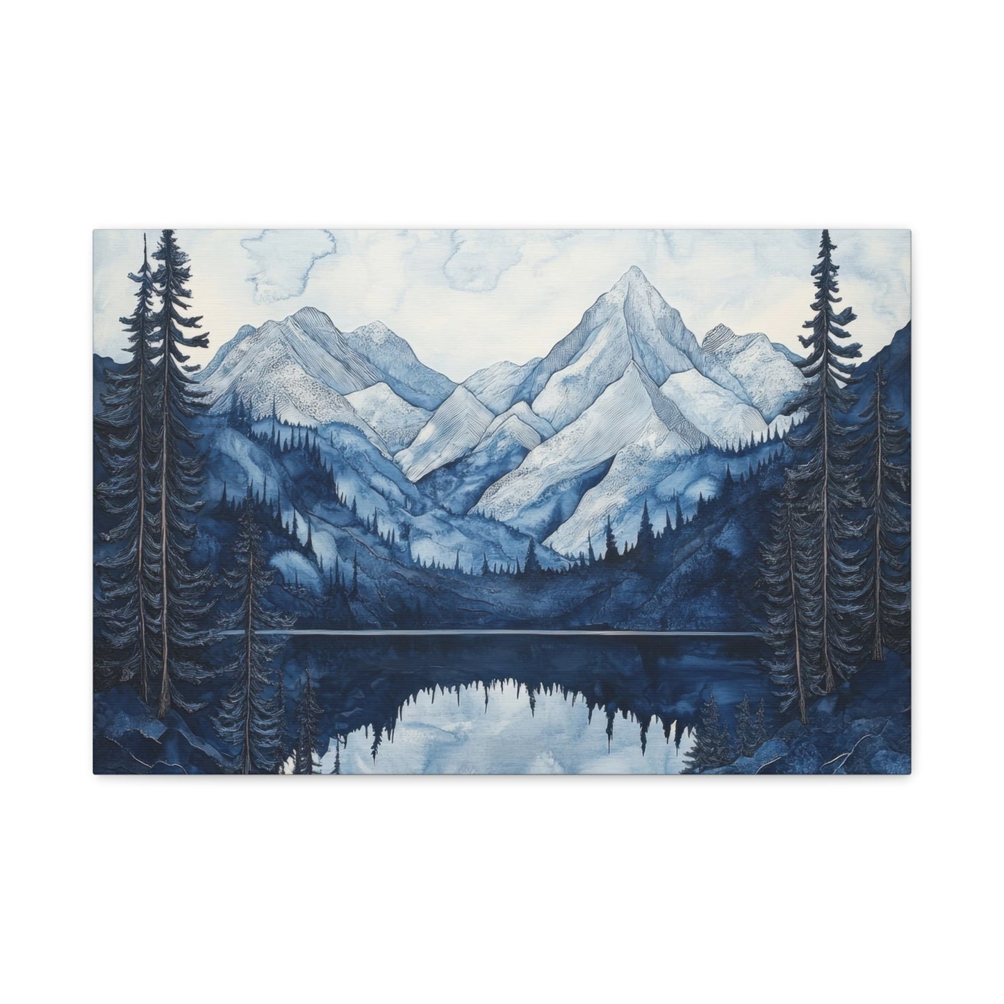 Tranquil Blue Mountain Reflections - Landscape Wall Art - Aestheticanvas