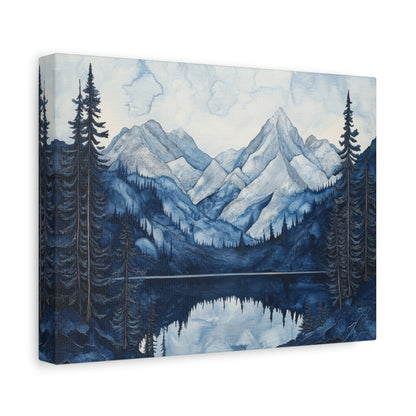 Tranquil Blue Mountain Reflections - Landscape Wall Art - Aestheticanvas