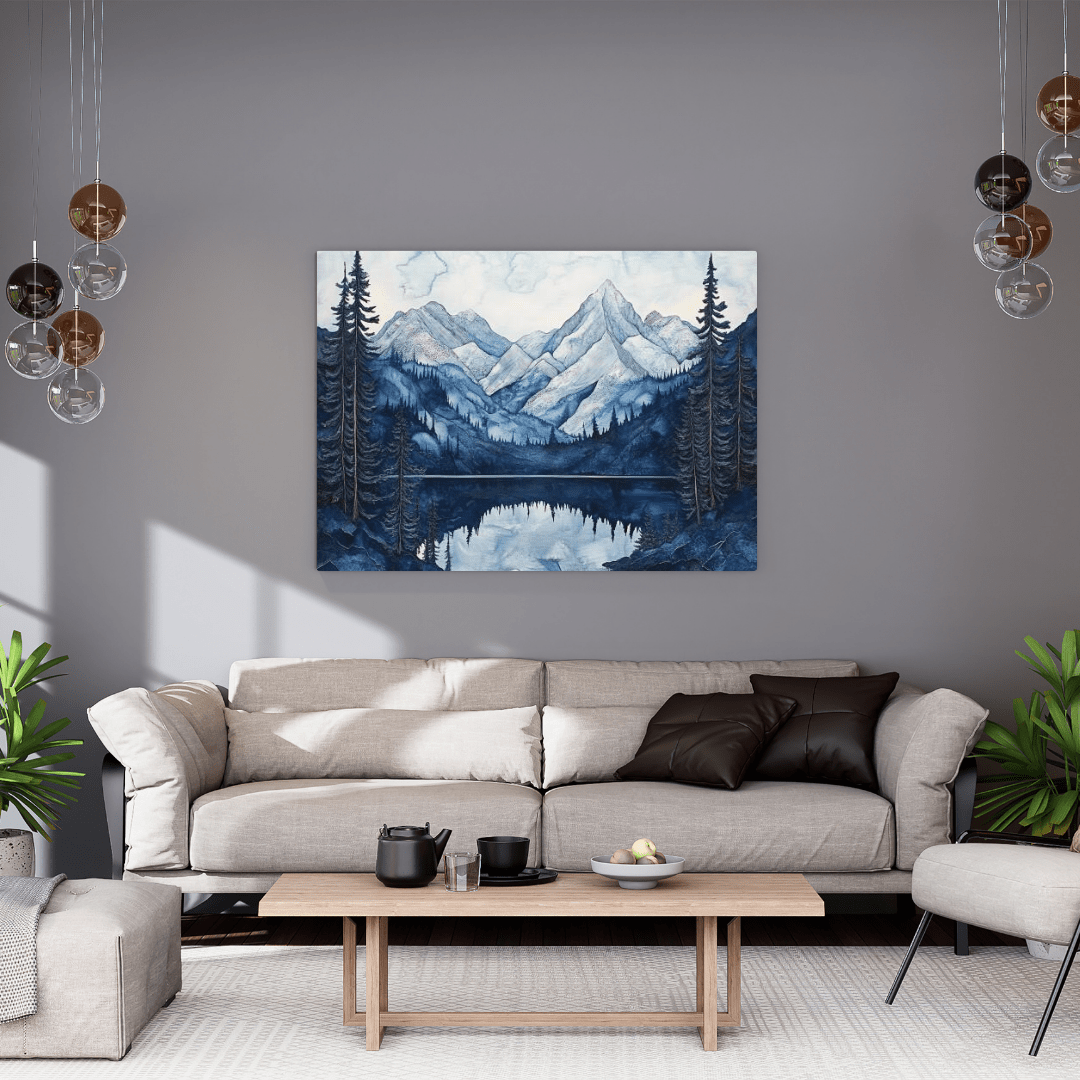 Tranquil Blue Mountain Reflections - Landscape Wall Art - Aestheticanvas