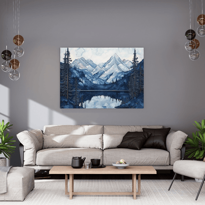 Tranquil Blue Mountain Reflections - Landscape Wall Art - Aestheticanvas