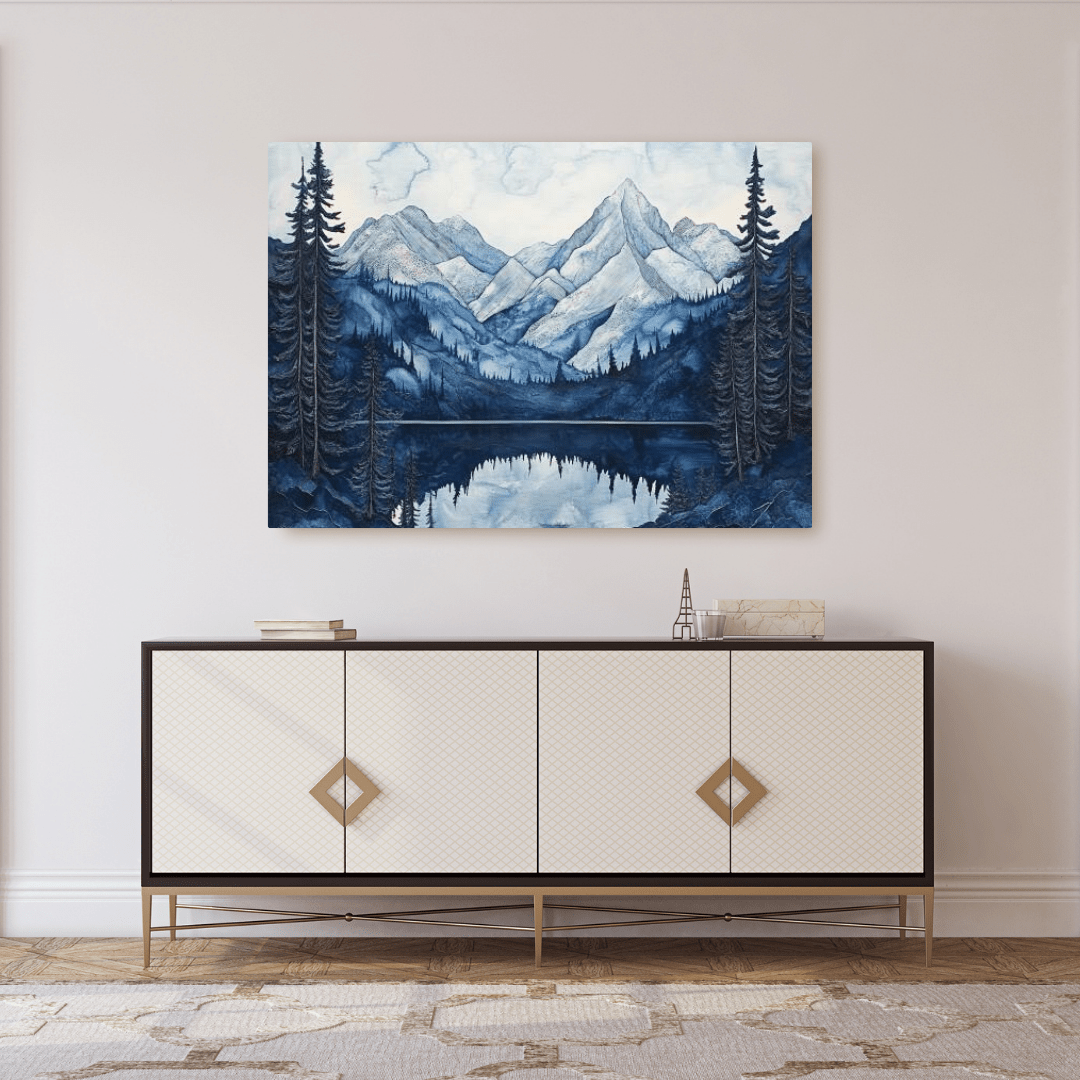 Tranquil Blue Mountain Reflections - Landscape Wall Art - Aestheticanvas