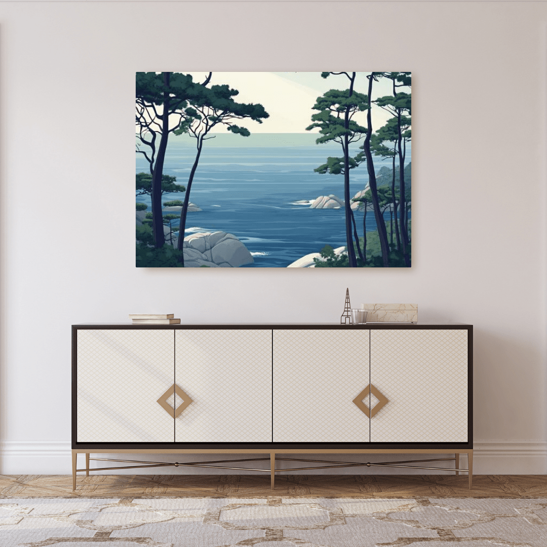 Tranquil Coastal Forest Scene - Landscape Wall Art - Aestheticanvas