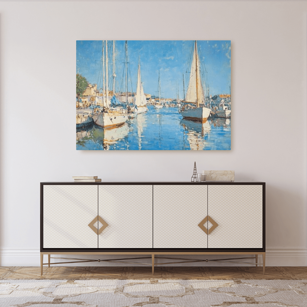 Tranquil Coastal Harbour Scene - Nautical Wall Art - Aestheticanvas