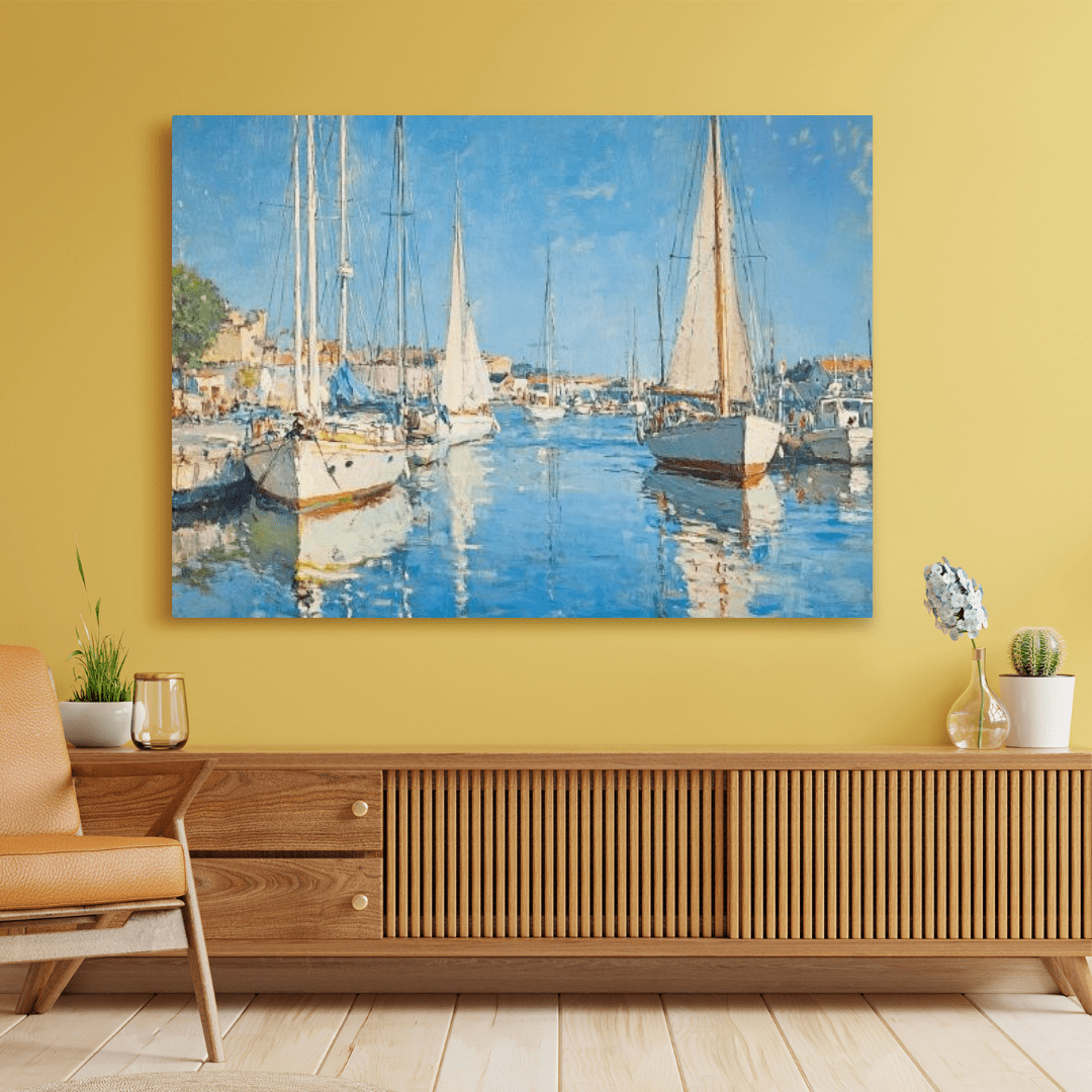 Tranquil Coastal Harbour Scene - Nautical Wall Art - Aestheticanvas