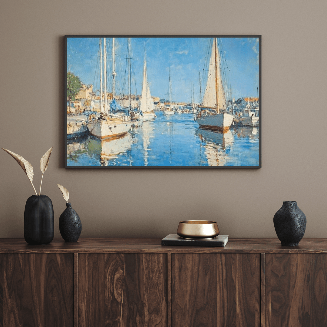 Tranquil Coastal Harbour Scene - Nautical Wall Art - Aestheticanvas