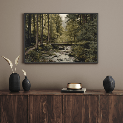 Tranquil Forest Bridge Scene - Nature Wall Art - Aestheticanvas