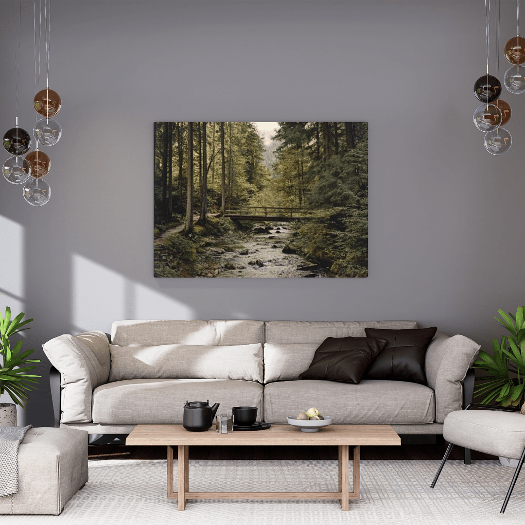 Tranquil Forest Bridge Scene - Nature Wall Art - Aestheticanvas