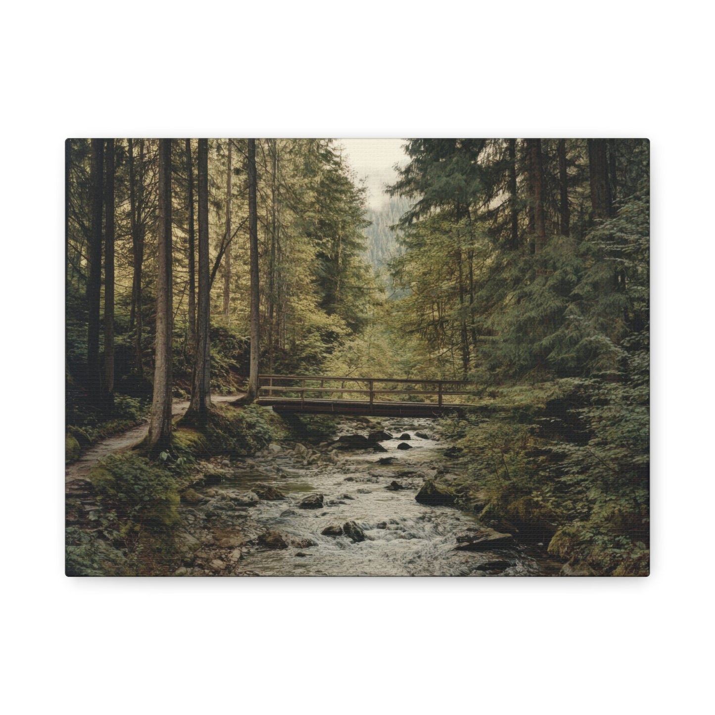 Tranquil Forest Bridge Scene - Nature Wall Art - Aestheticanvas