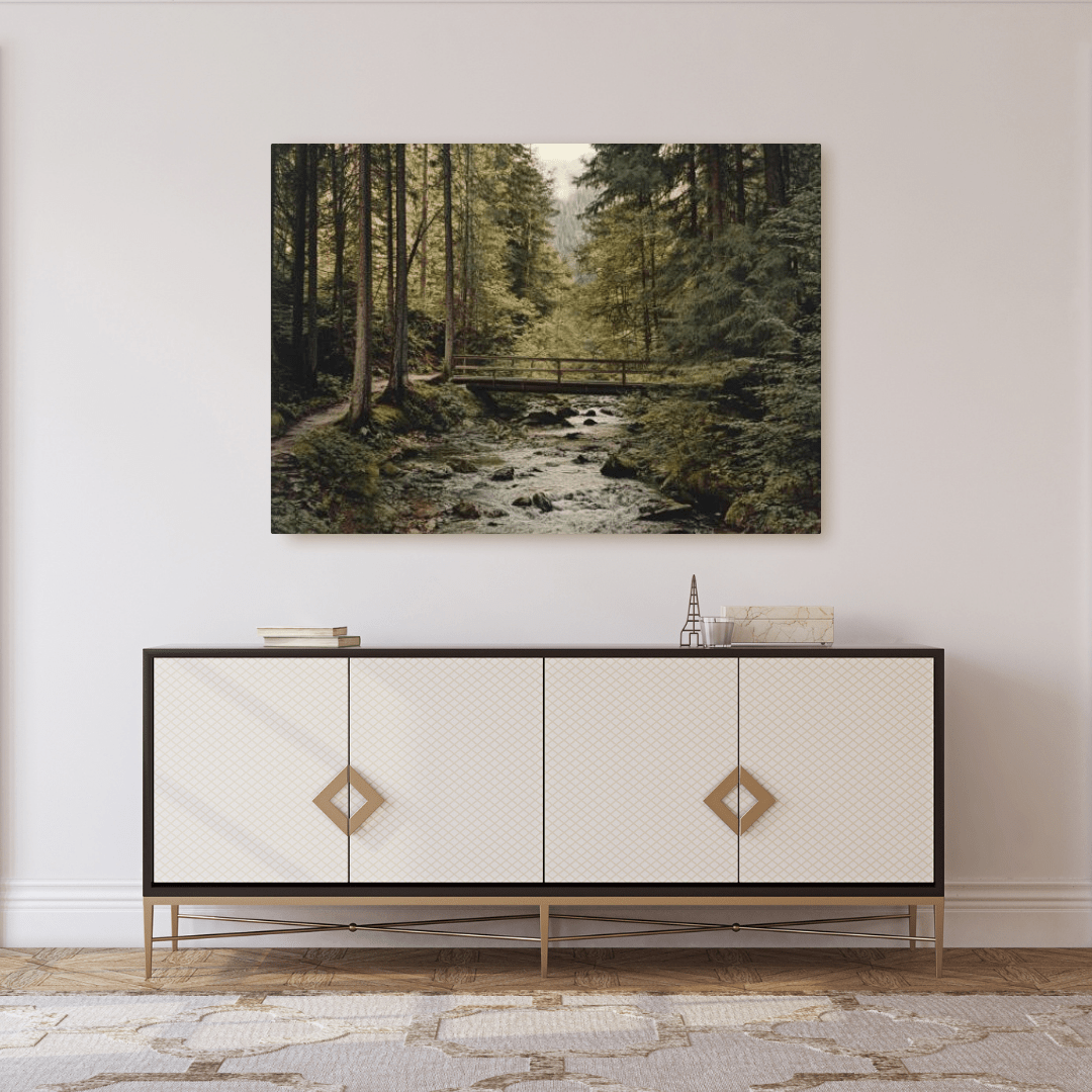 Tranquil Forest Bridge Scene - Nature Wall Art - Aestheticanvas