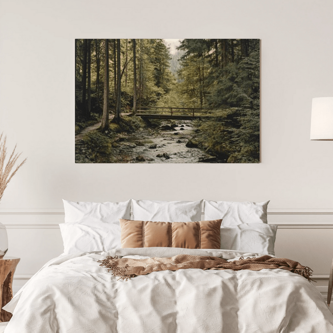 Tranquil Forest Bridge Scene - Nature Wall Art - Aestheticanvas