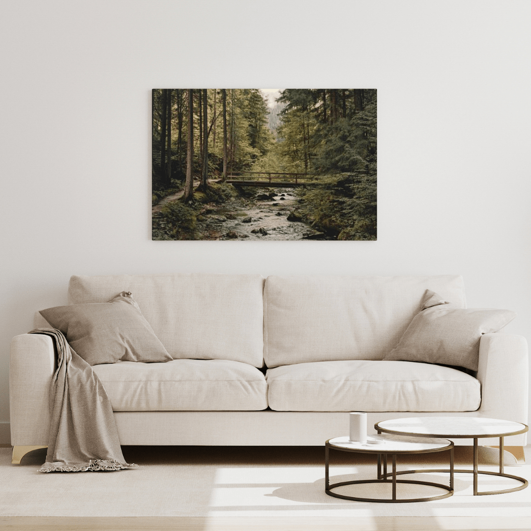 Tranquil Forest Bridge Scene - Nature Wall Art - Aestheticanvas