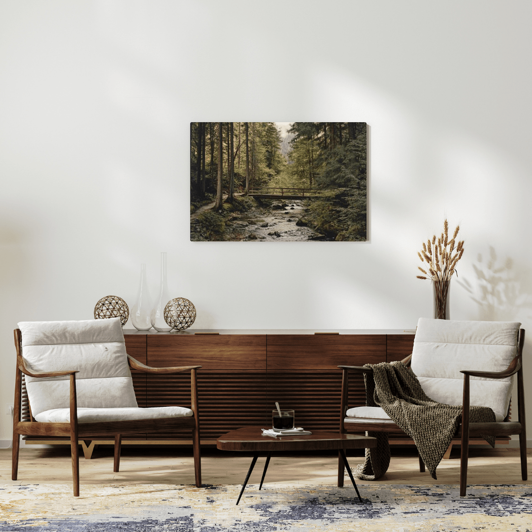 Tranquil Forest Bridge Scene - Nature Wall Art - Aestheticanvas