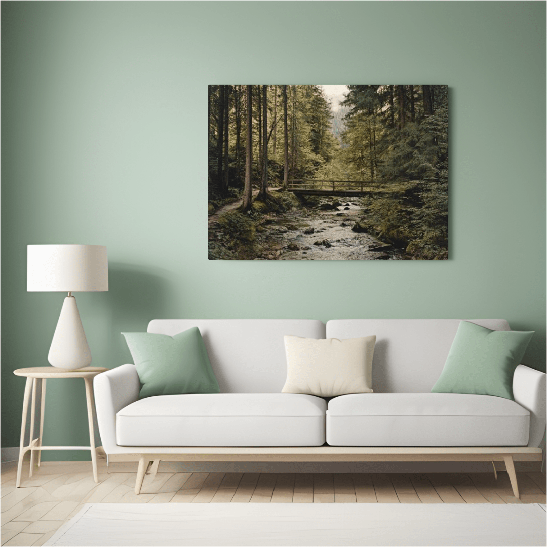 Tranquil Forest Bridge Scene - Nature Wall Art - Aestheticanvas