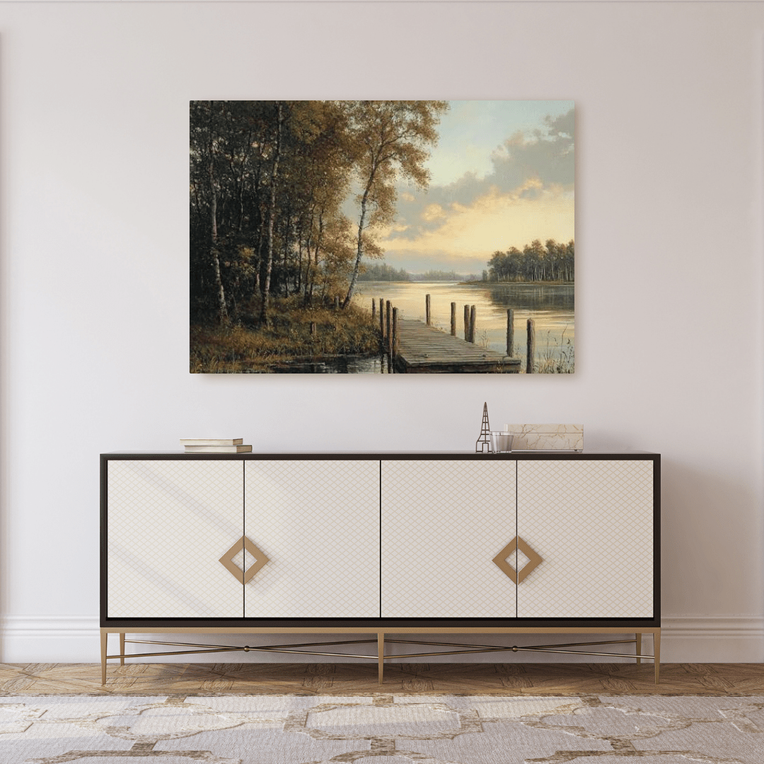 Tranquil Lakeside Retreat - Nature Wall Art - Aestheticanvas