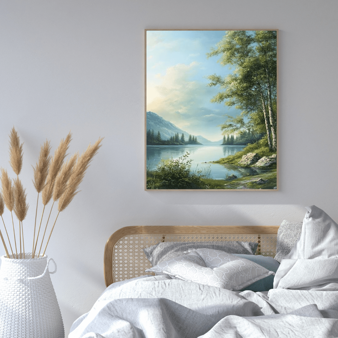 Tranquil Lakeside with Trees - Limited Wall Art - Aestheticanvas