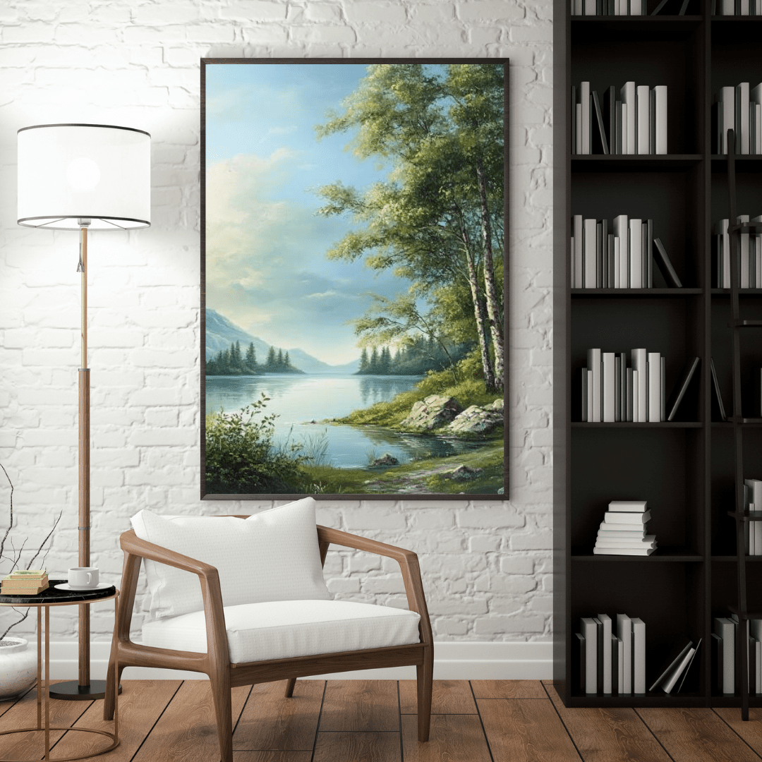 Tranquil Lakeside with Trees - Limited Wall Art - Aestheticanvas