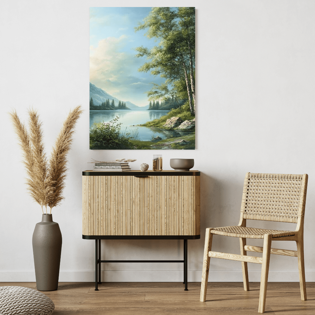 Tranquil Lakeside with Trees - Limited Wall Art - Aestheticanvas