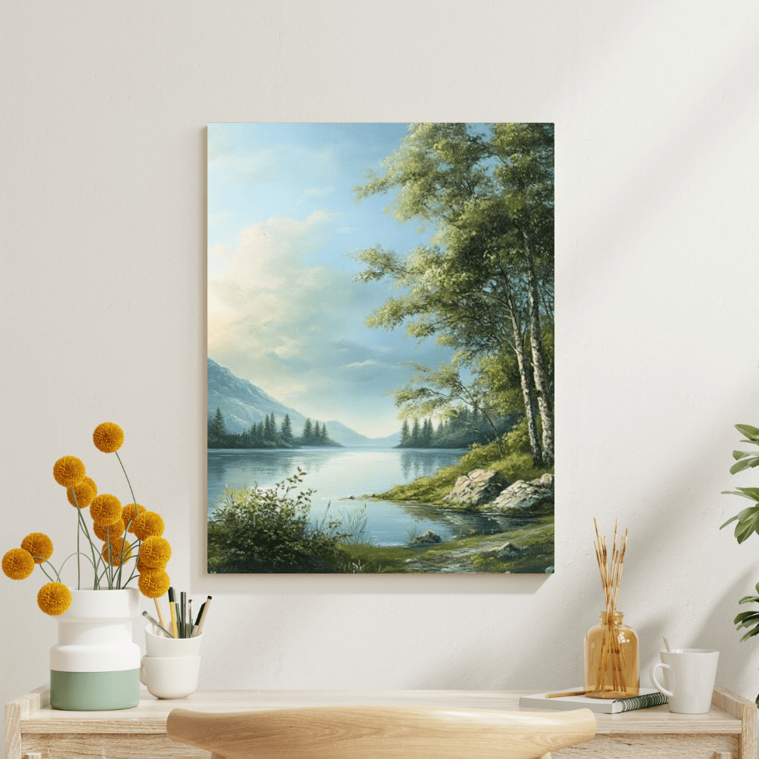 Tranquil Lakeside with Trees - Limited Wall Art - Aestheticanvas