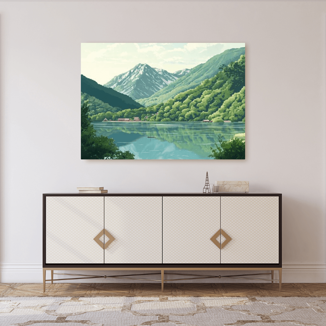 Tranquil Mountain Lake Reflection - Landscape Wall Art - Aestheticanvas