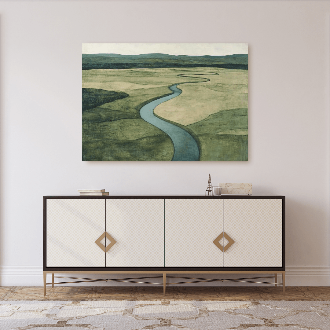 Tranquil Riverbend Landscape - Nature Wall Art - Aestheticanvas