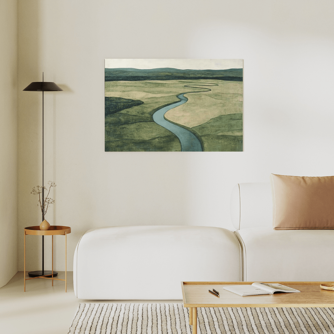 Tranquil Riverbend Landscape - Nature Wall Art - Aestheticanvas