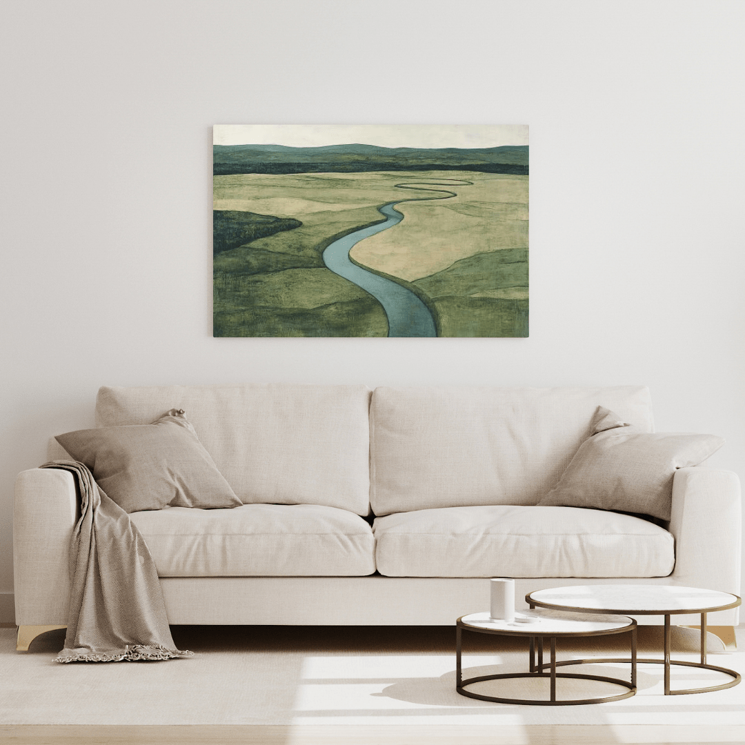 Tranquil Riverbend Landscape - Nature Wall Art - Aestheticanvas