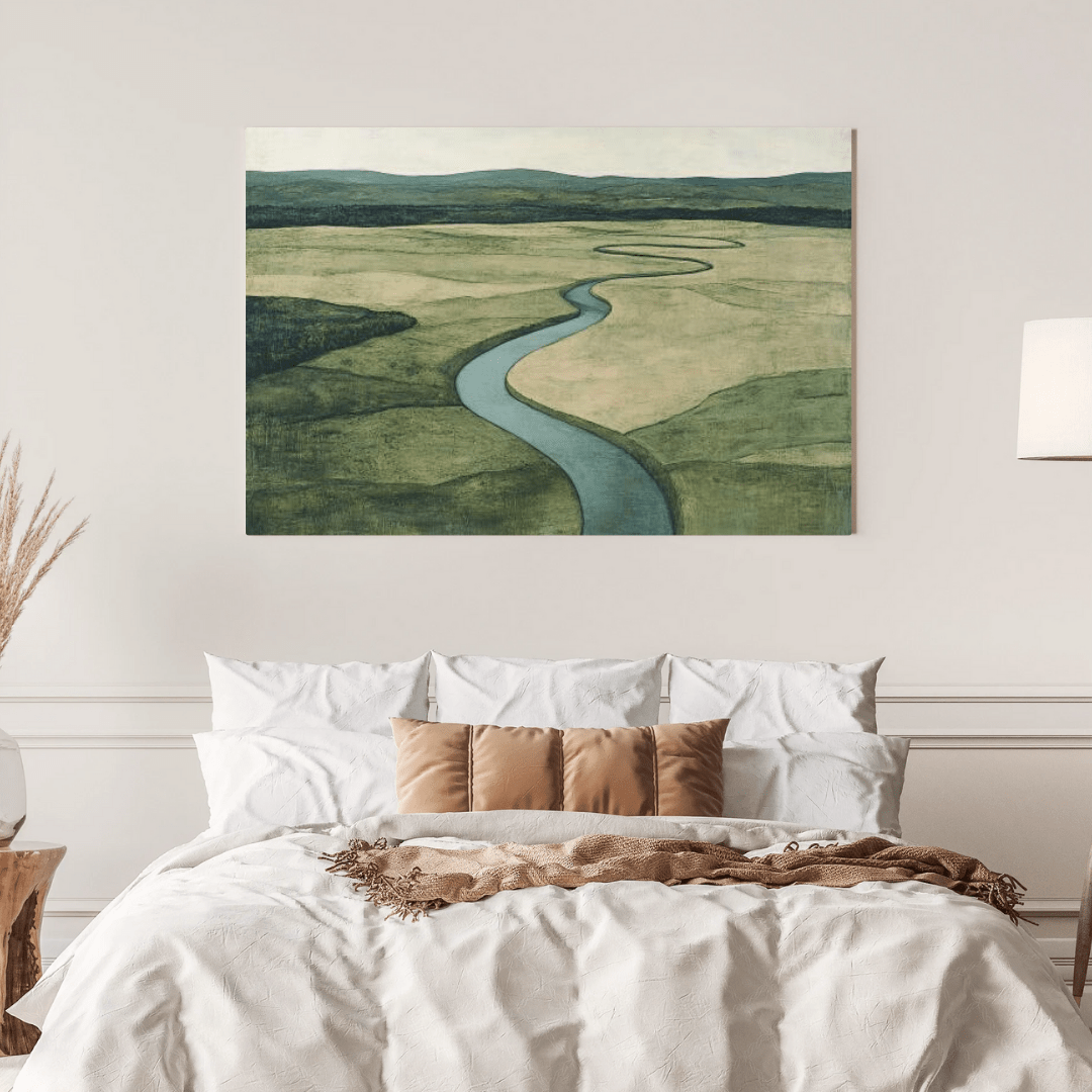 Tranquil Riverbend Landscape - Nature Wall Art - Aestheticanvas