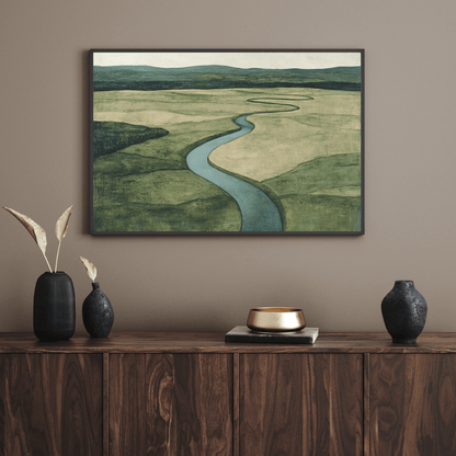 Tranquil Riverbend Landscape - Nature Wall Art - Aestheticanvas